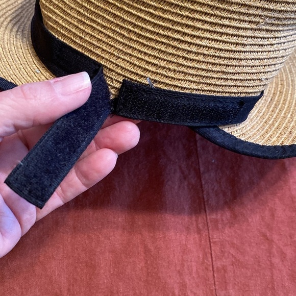 Ron Jon Woman’s Straw Hat with Black Ribbon & Trim with Adjustable Velcro Strip. - Picture 7 of 10